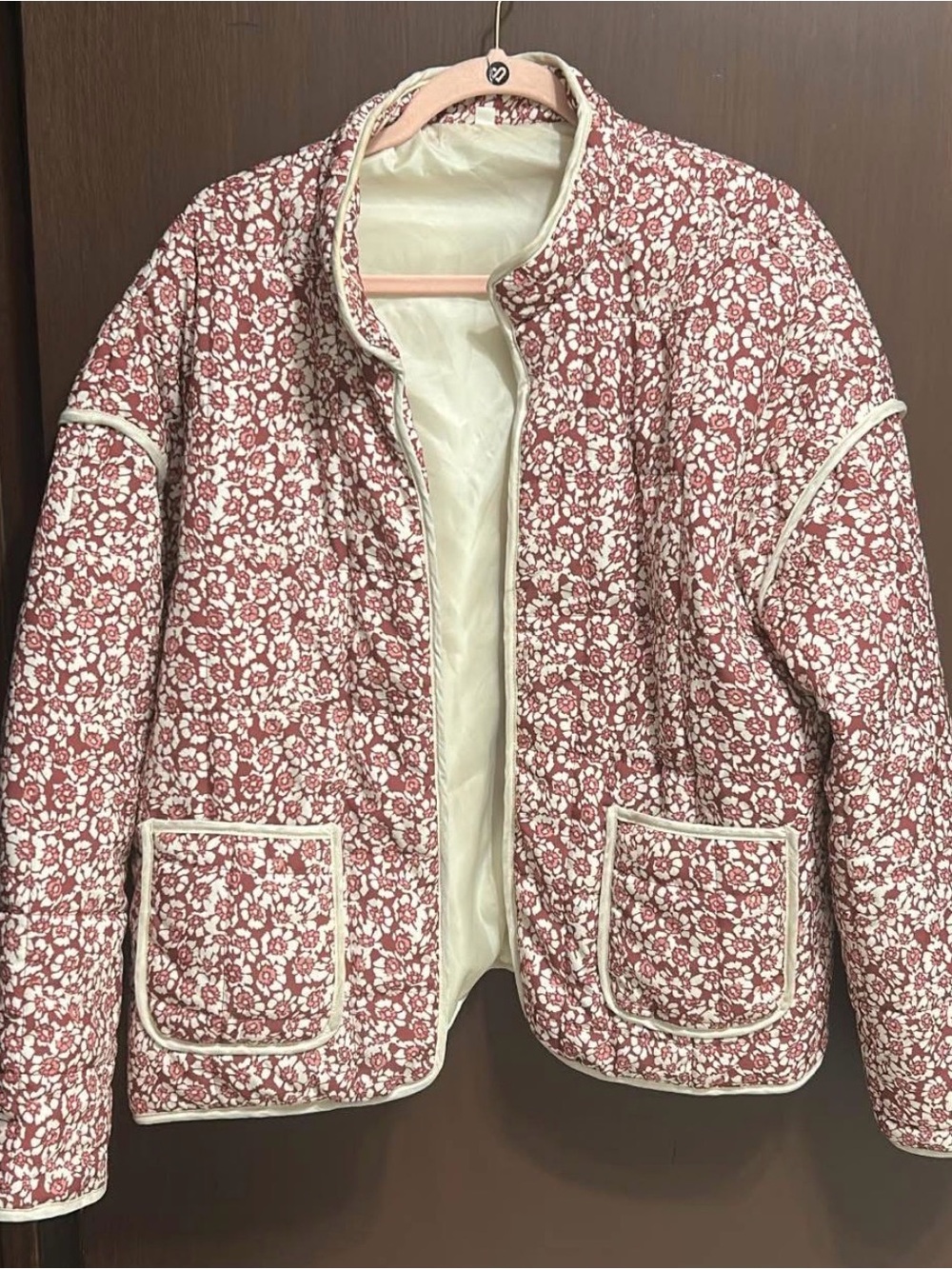 Quilted Floral Jacket in Dusty Rose and Cream